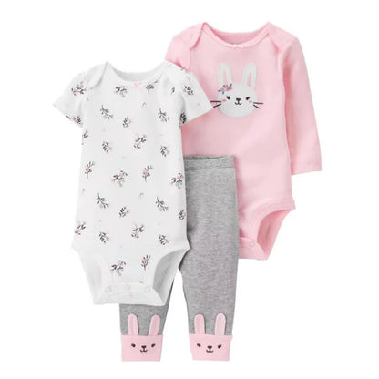 3PCS Baby Clothing Set Autumn Newborn Baby Girl Pure Cotton Clothes Set Soft Cute Animal Kids Bodysuits+Pants+Romper Bebe 6-24M