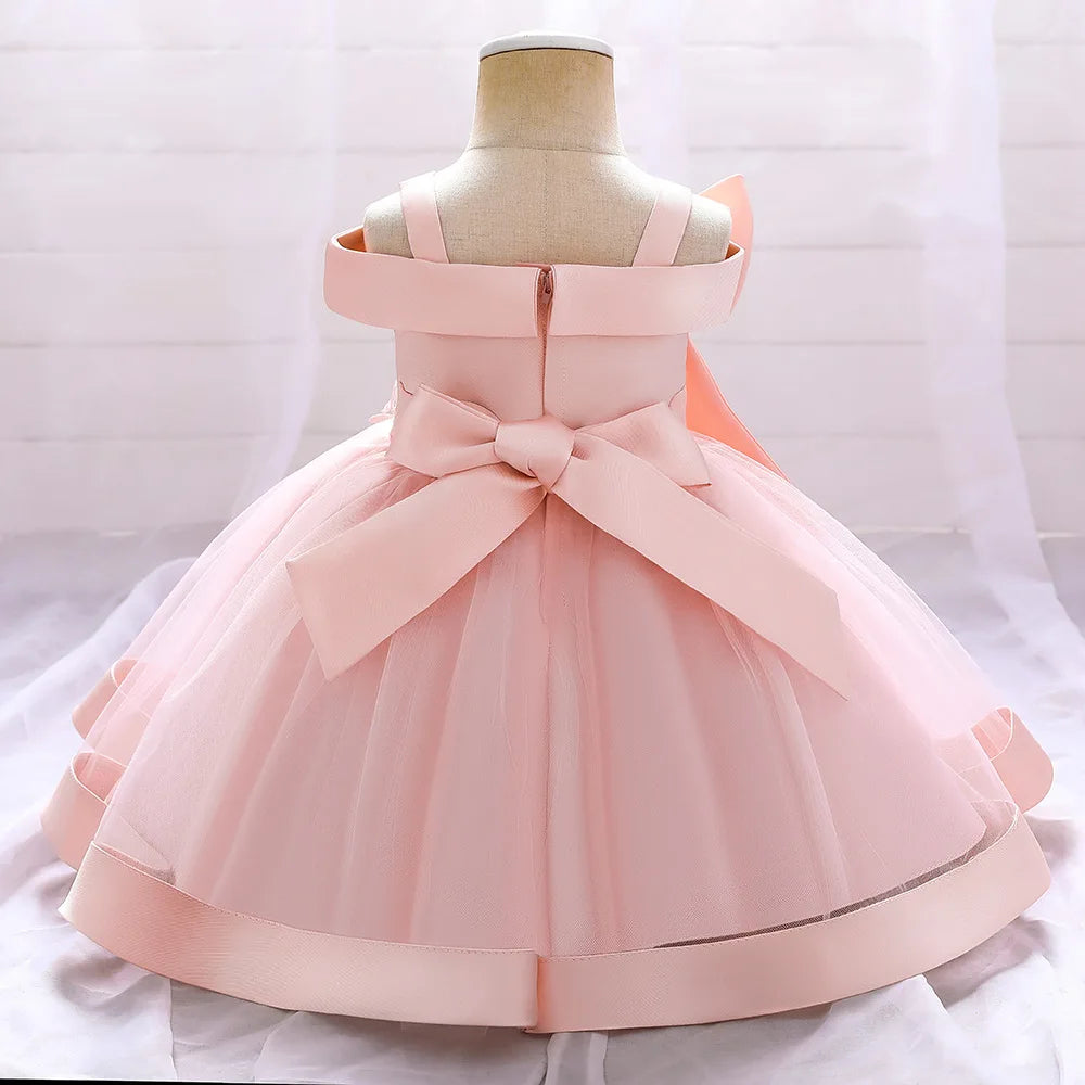 Baby Girls Elegant Big Bow Party Dress | Wedding & Birthday Princess Gown 6-36M