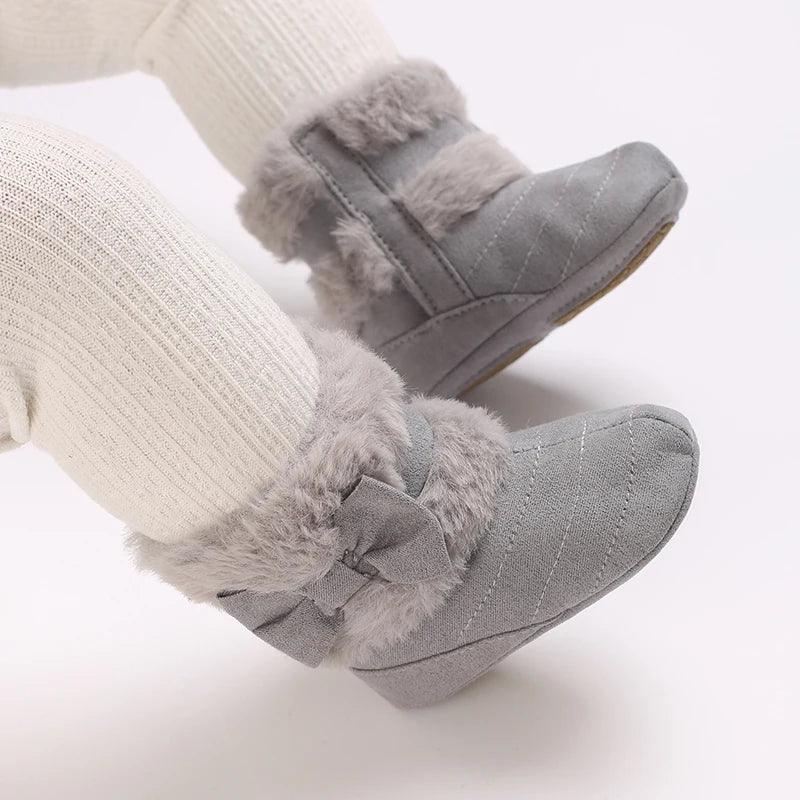 0-18M baby shoes Girls winter plush comfort snow boots cute bow cotton shoes baby soft soled non-slip toddler shoes