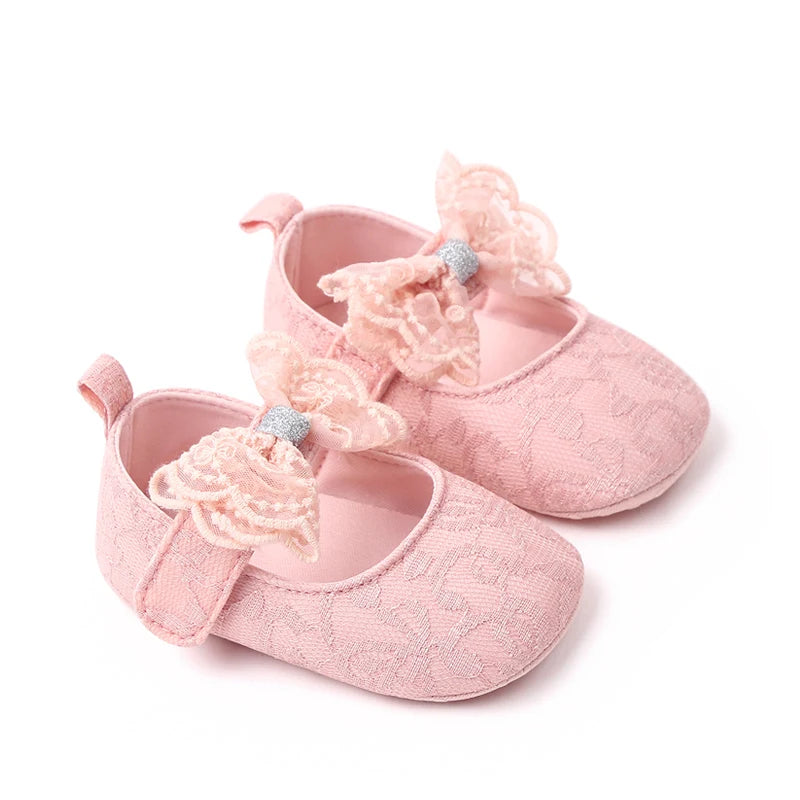 Baby Soft Cotton Shoes Beautiful Lace Bowknot Mary Jane 6 to 12 Month Baby Girl Prewalking Shoes High Quality Soft and Anti-slip