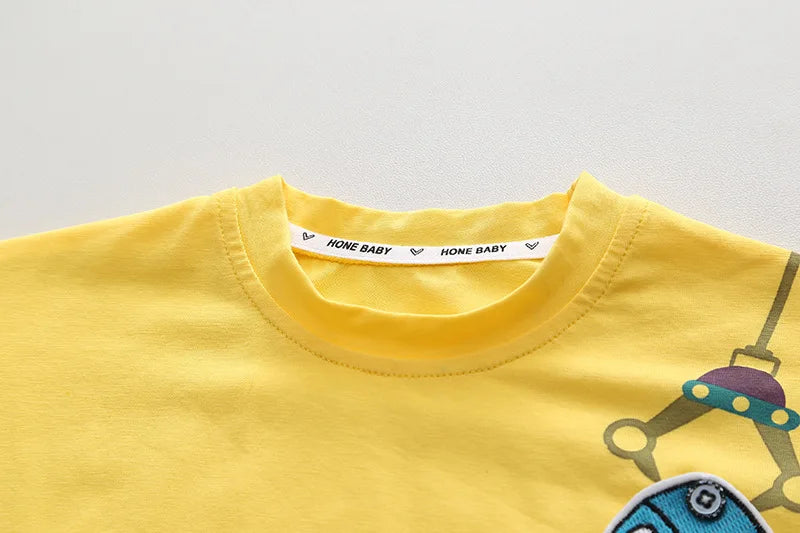 Kids Baby Boys/Girls Summer Clothes Kids Cartoon Car Cotton T-shirt Denim Shorts 2Pcs Suit Children's Wear Leisure sports Sets