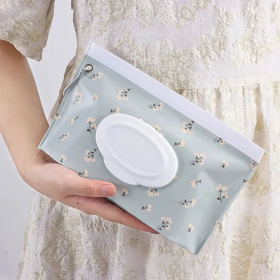 Baby Wet Wipe Pouch Cute Snap-Strap Refillable