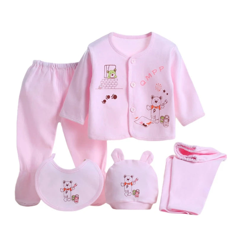5pcs/Set Newborn Baby Clothing Set Cartoon Infant Boys Girls Clothes Suits Cotton Soft Cute Cat Newborn Outfit Baby Sets ﻿