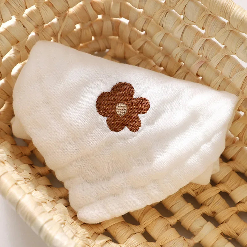6 Layer Cotton Embroidery Baby Saliva Towels Hand Face Wipes Newborn