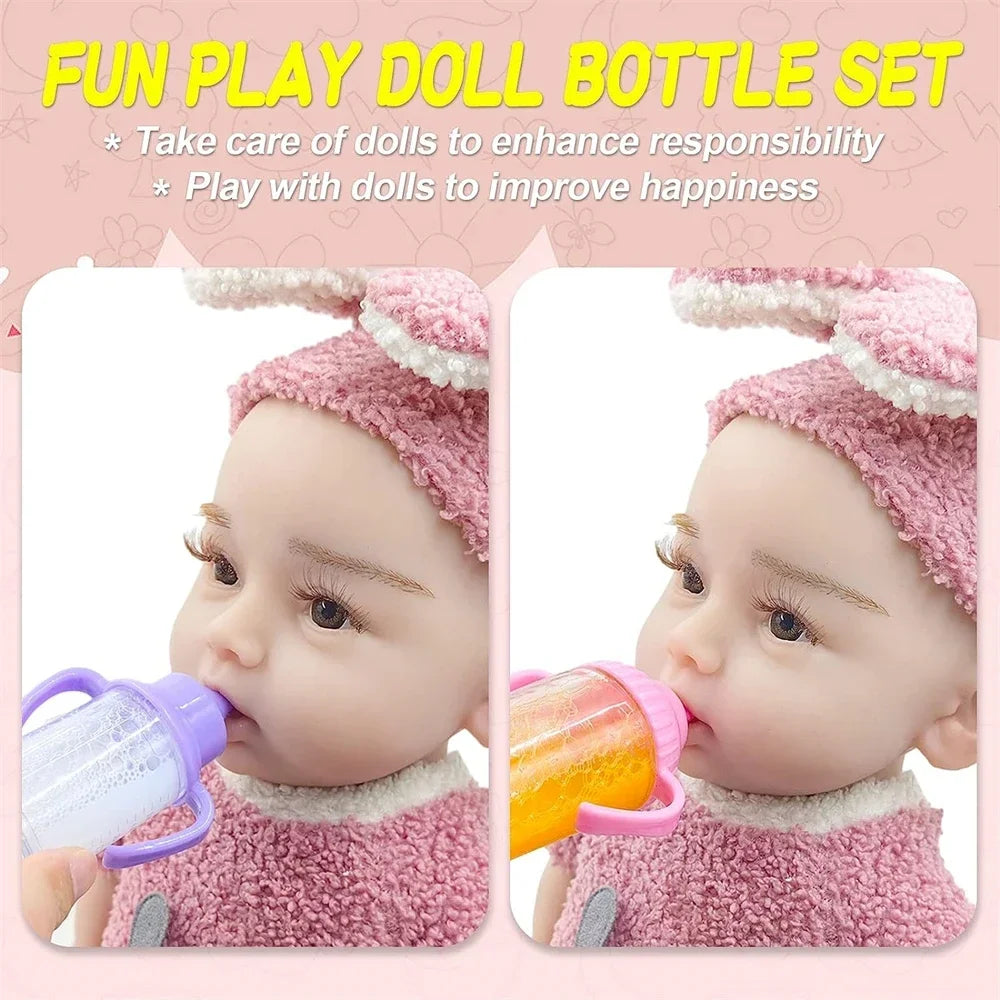 Doll Feeding Bottle Set Baby Care Toy Stroller 2pc Milk And Juice