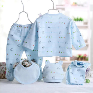 5pcs  Newborn Baby Suit Set Top 2 Pants Hat Bibs 0-3 M Clothing Set Boy Girl
