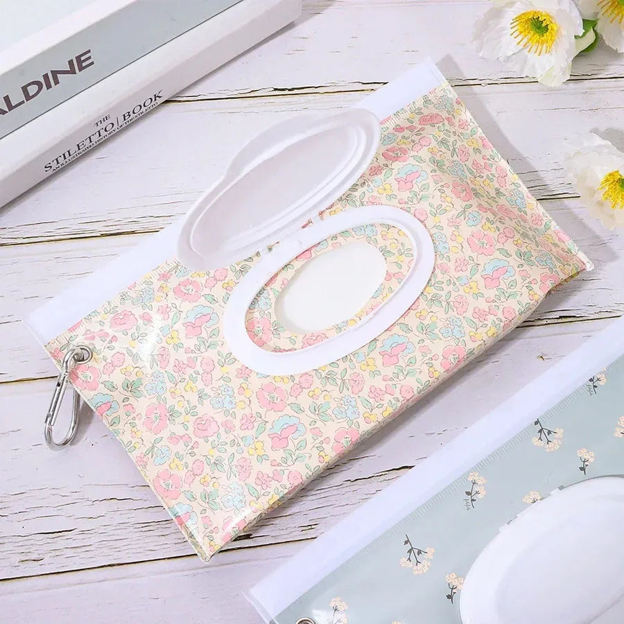 Baby Wet Wipe Pouch Cute Snap-Strap Refillable