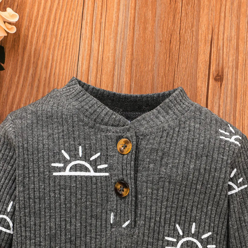 3 PCS Baby Boy Clothes Set Spring Autumn Knitted V-neck Romper+infant Pants+Cap Newborn Outfit