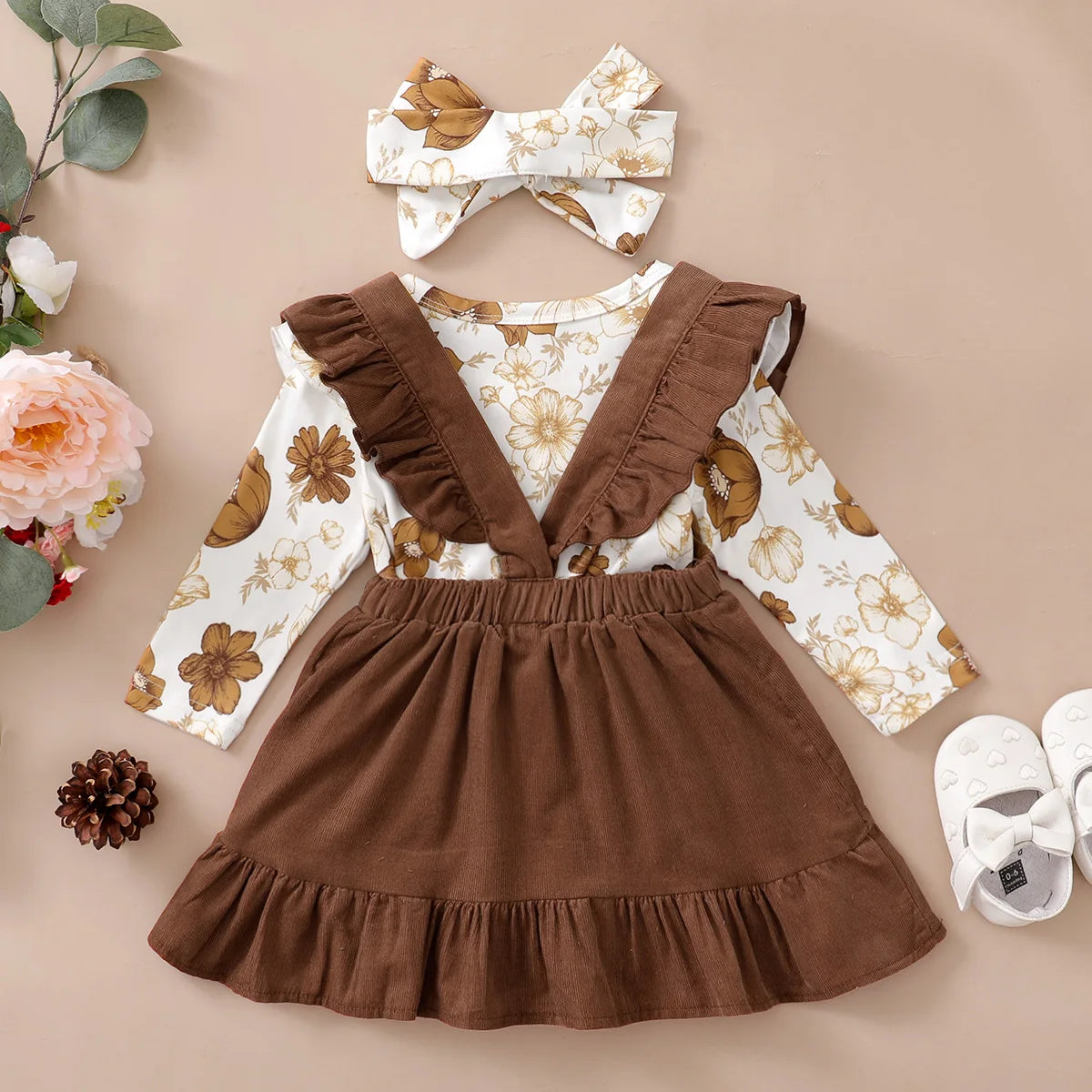 0-12Months Newborn Baby Girl 3PCS Clothes Set Floral Long Sleeve Fashion Spring & Autumn Daily Outfit