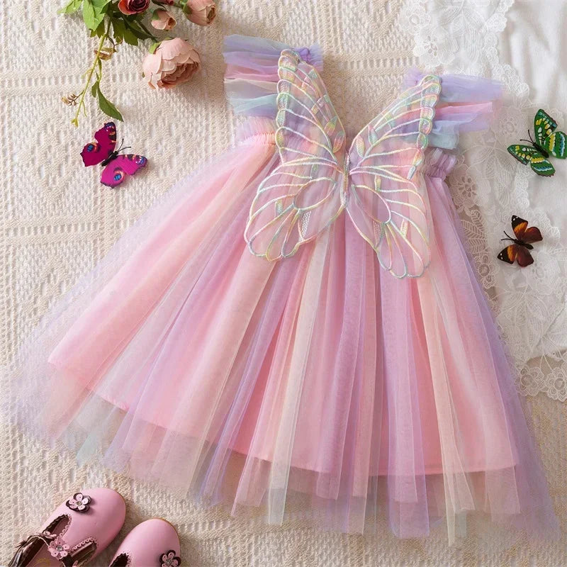 Toddler Baby Girls Party Dresses Back Butterfly