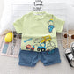 Kids Baby Boys/Girls Summer Clothes Kids Cartoon Car Cotton T-shirt Denim Shorts 2Pcs Suit Children's Wear Leisure sports Sets