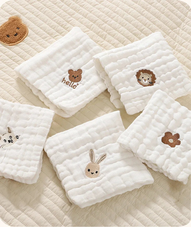 6 Layer Cotton Embroidery Baby Saliva Towels Hand Face Wipes Newborn