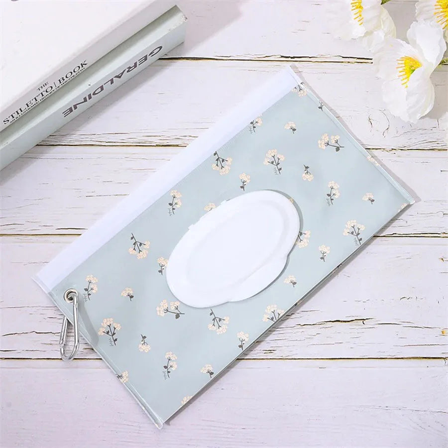 Baby Wet Wipe Pouch Cute Snap-Strap Refillable