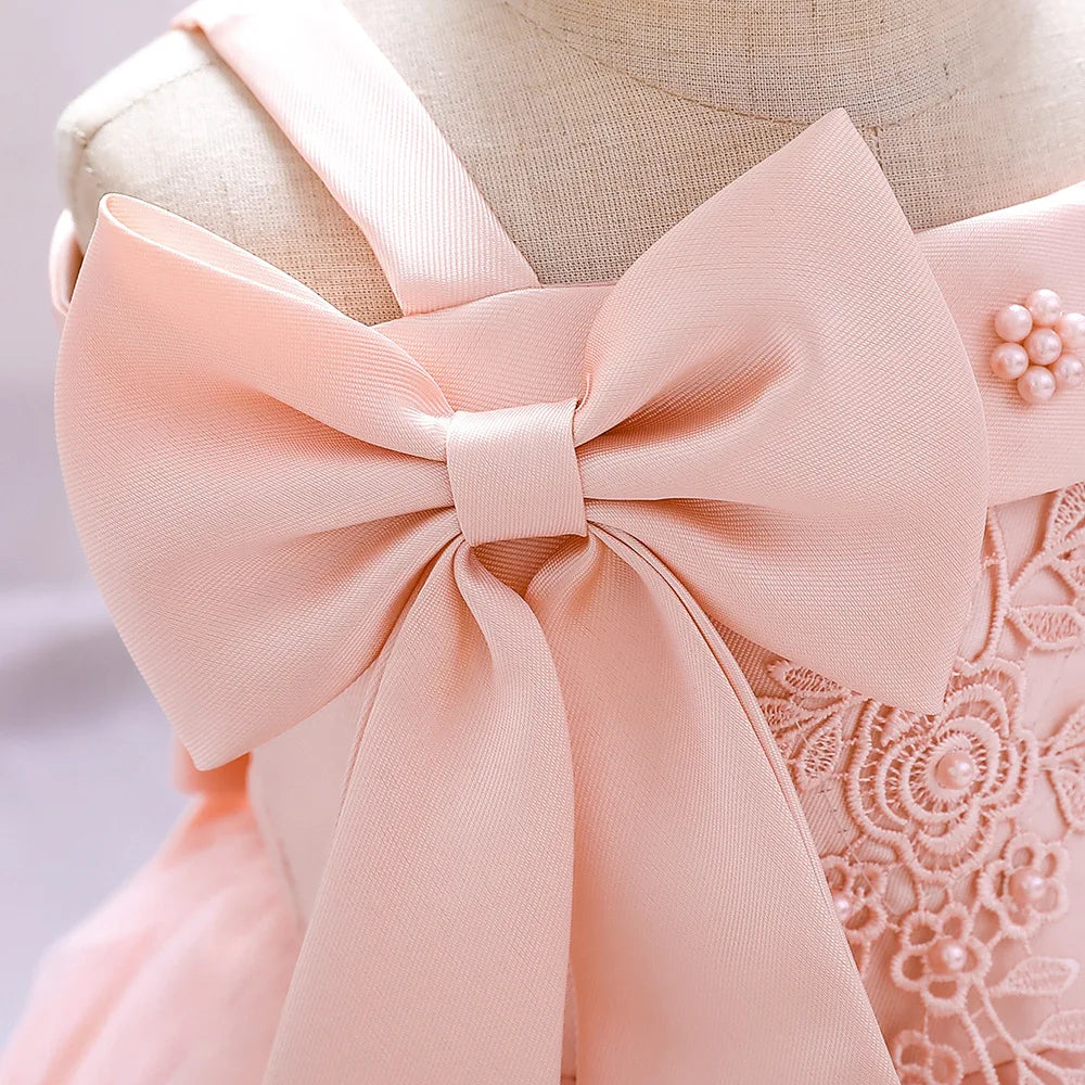 Baby Girls Elegant Big Bow Party Dress | Wedding & Birthday Princess Gown 6-36M
