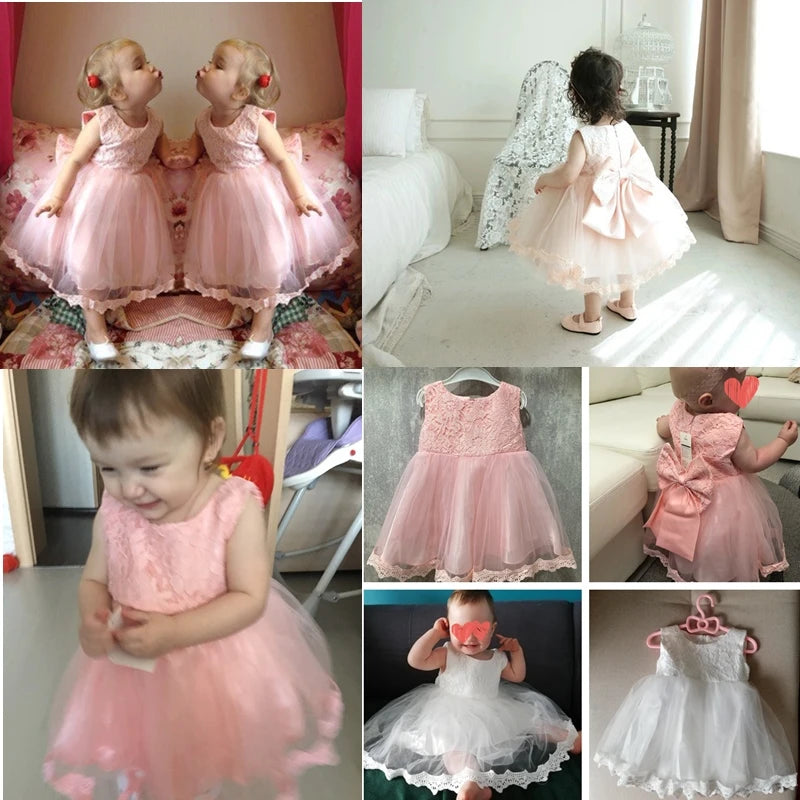 Baby Girl Baptism Dresses Toddler White Lace Flower Tulle Christening 1 Years Birthday Princess Party Dress Newborn Wedding Gown