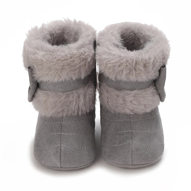 0-18M baby shoes Girls winter plush comfort snow boots cute bow cotton shoes baby soft soled non-slip toddler shoes