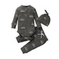 3 PCS Baby Boy Clothes Set Spring Autumn Knitted V-neck Romper+infant Pants+Cap Newborn Outfit