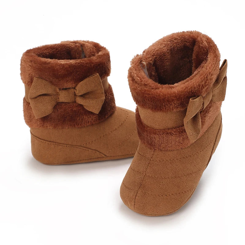 0-18M baby shoes Girls winter plush comfort snow boots cute bow cotton shoes baby soft soled non-slip toddler shoes
