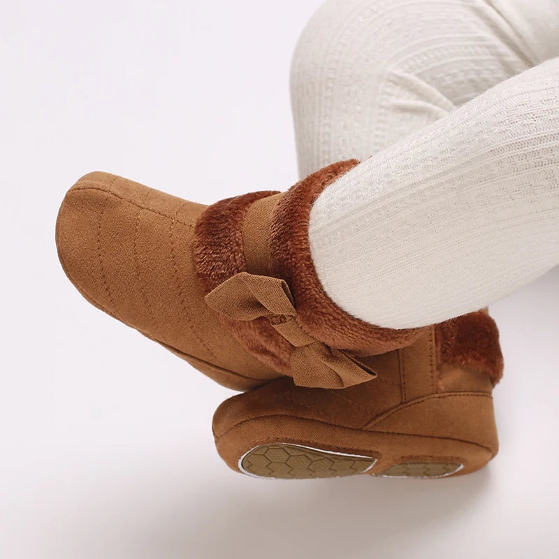 0-18M baby shoes Girls winter plush comfort snow boots cute bow cotton shoes baby soft soled non-slip toddler shoes