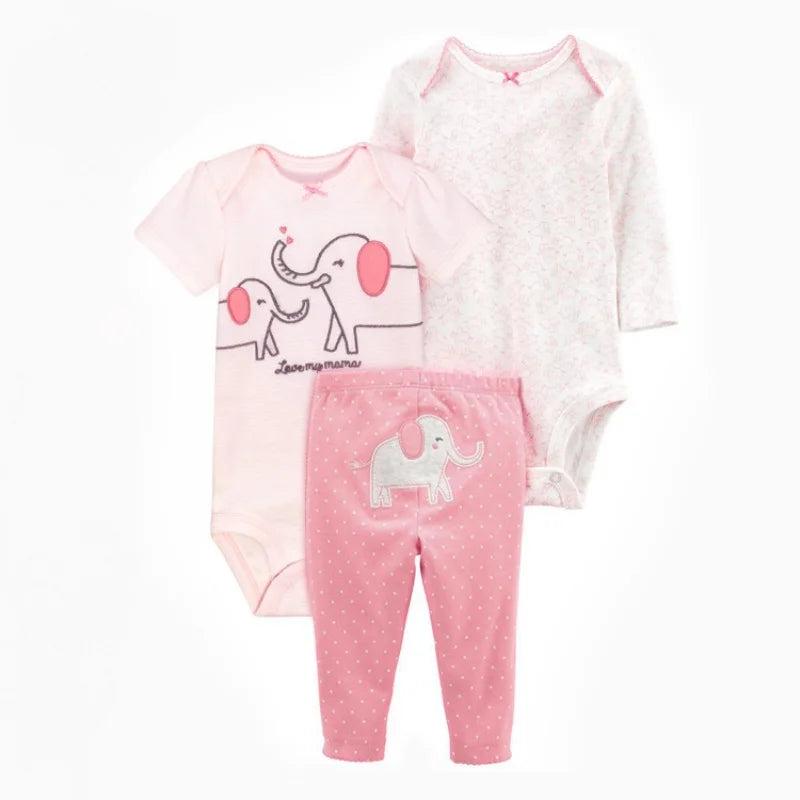 3PCS Baby Clothing Set Autumn Newborn Baby Girl Pure Cotton Clothes Set Soft Cute Animal Kids Bodysuits+Pants+Romper Bebe 6-24M