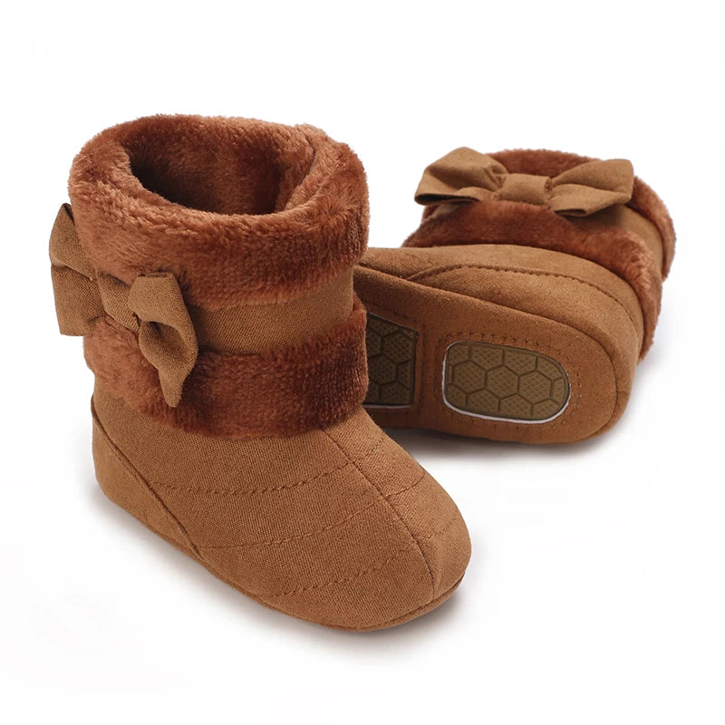 0-18M baby shoes Girls winter plush comfort snow boots cute bow cotton shoes baby soft soled non-slip toddler shoes