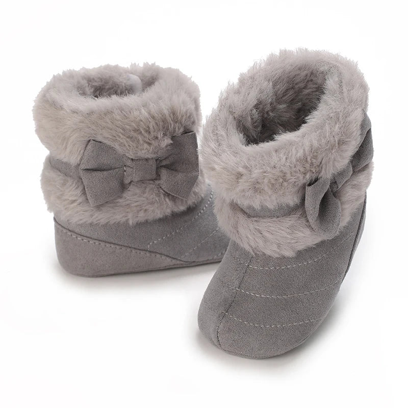 0-18M baby shoes Girls winter plush comfort snow boots cute bow cotton shoes baby soft soled non-slip toddler shoes