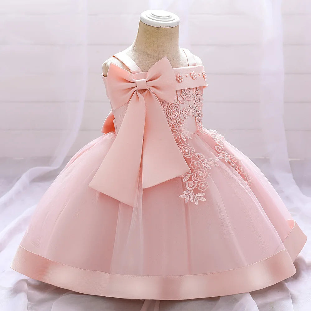 Baby Girls Elegant Big Bow Party Dress | Wedding & Birthday Princess Gown 6-36M