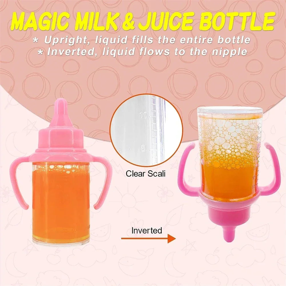 Doll Feeding Bottle Set Baby Care Toy Stroller 2pc Milk And Juice
