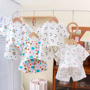 Summer Kids Suit Clothes for Girls Cartoon Short Sleeve T-shirt Tops+shorts 2024 New Children's Clothing Baby Boys Set