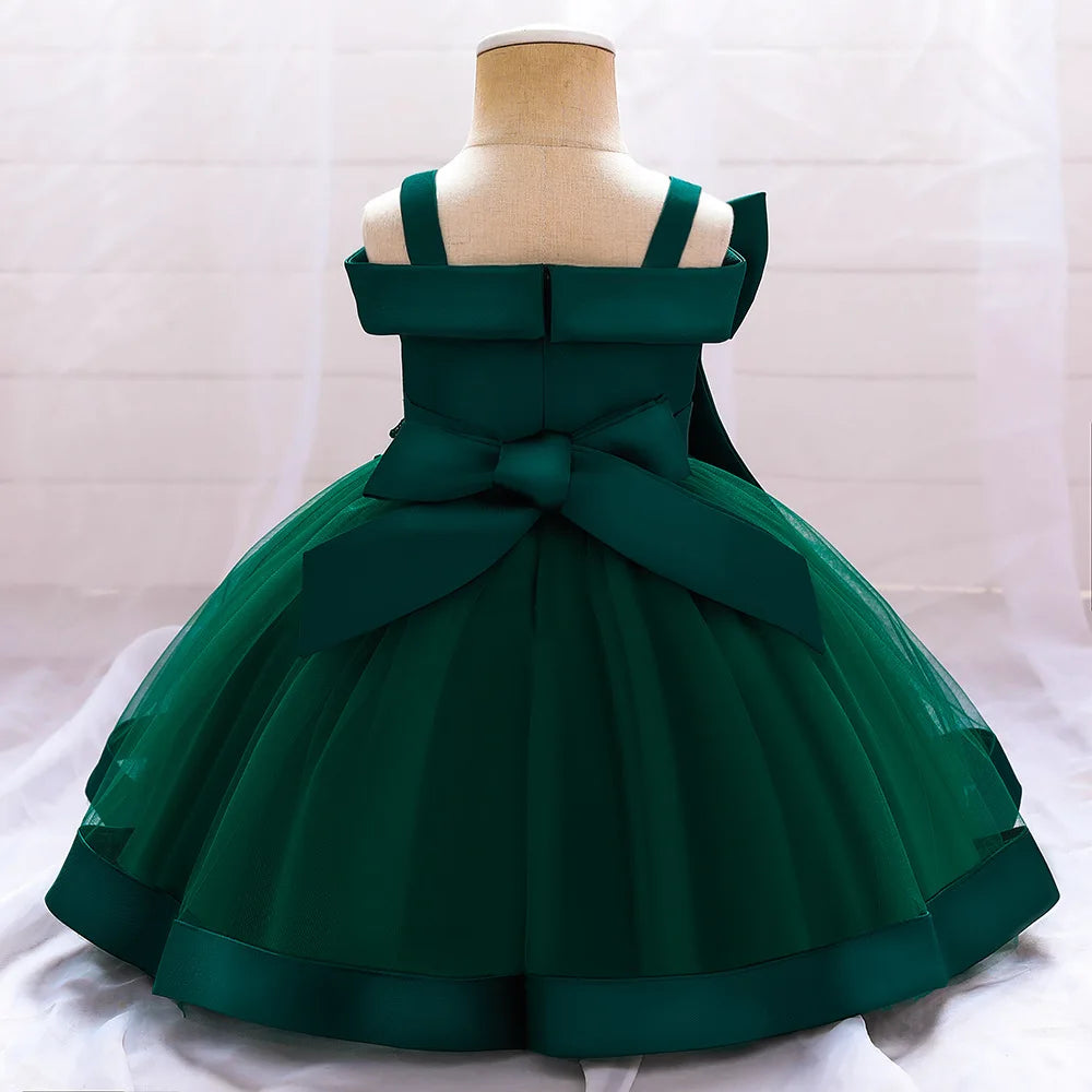Baby Girls Elegant Big Bow Party Dress | Wedding & Birthday Princess Gown 6-36M
