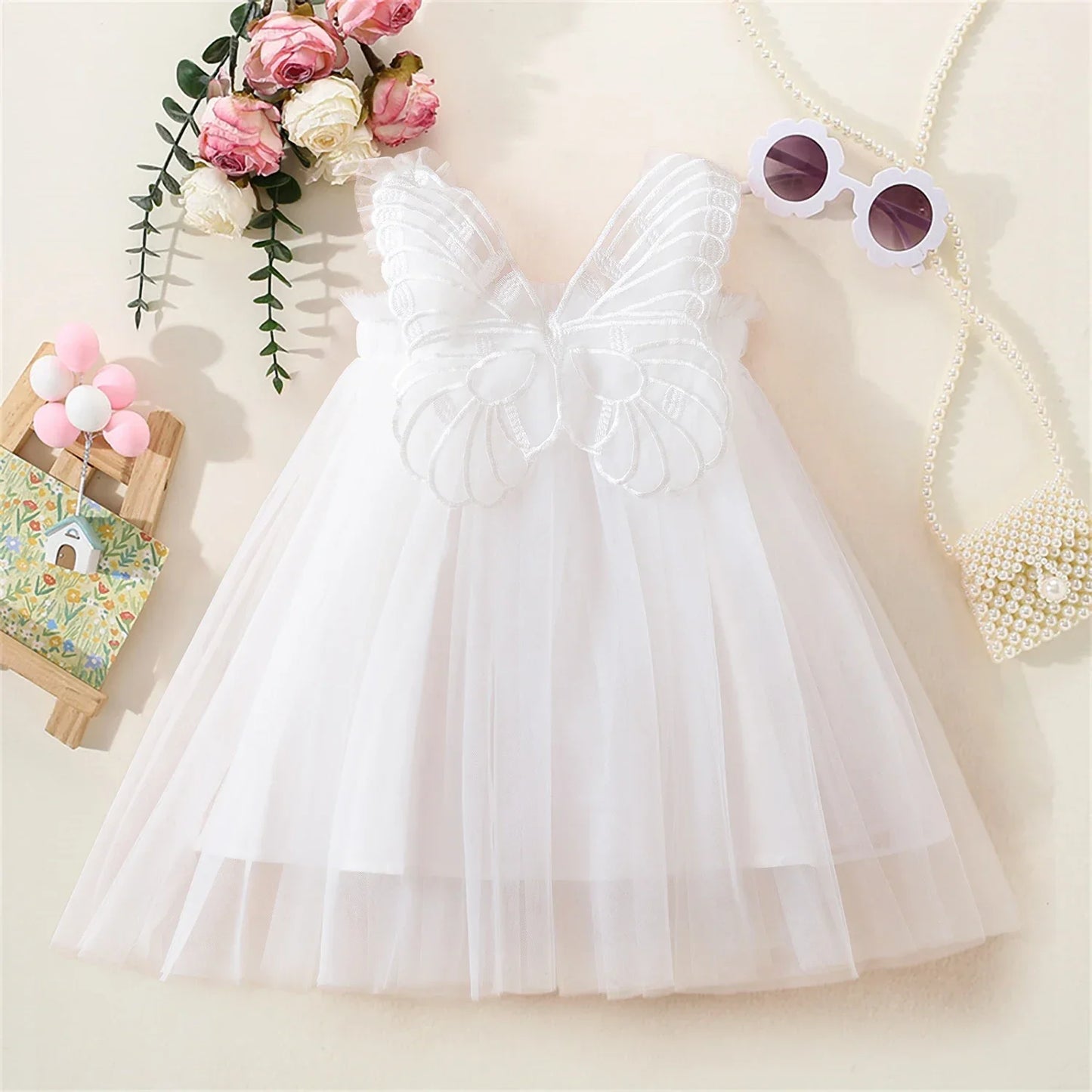 Toddler Baby Girls Party Dresses Back Butterfly