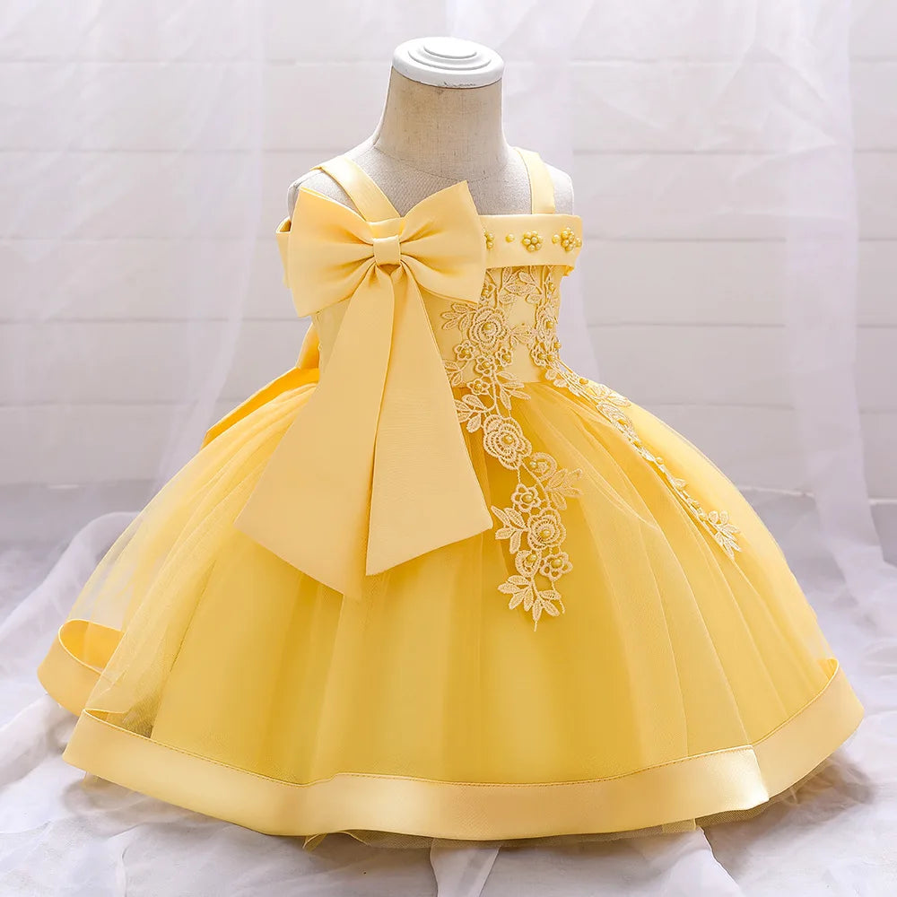 Baby Girls Elegant Big Bow Party Dress | Wedding & Birthday Princess Gown 6-36M