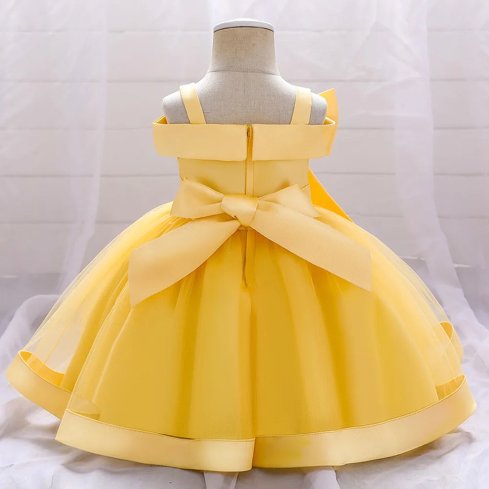 Baby Girls Elegant Big Bow Party Dress | Wedding & Birthday Princess Gown 6-36M