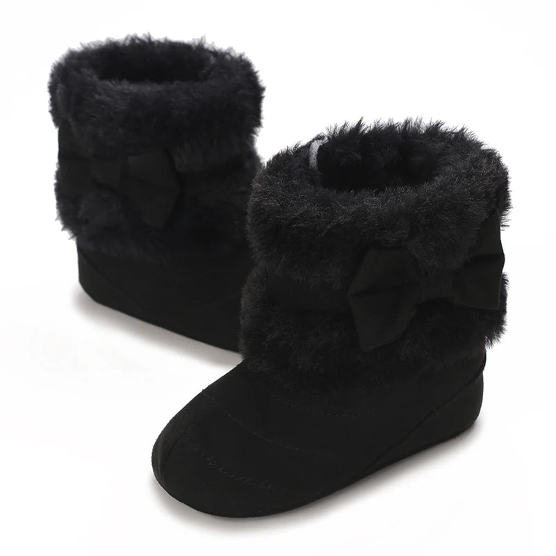 0-18M baby shoes Girls winter plush comfort snow boots cute bow cotton shoes baby soft soled non-slip toddler shoes