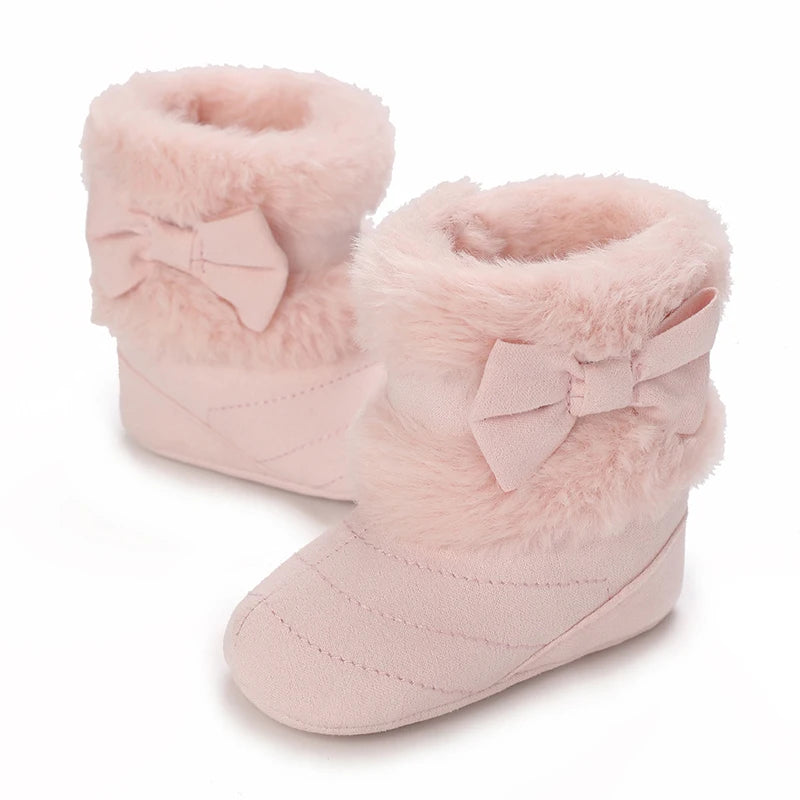 0-18M baby shoes Girls winter plush comfort snow boots cute bow cotton shoes baby soft soled non-slip toddler shoes