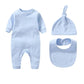 3Pcs Newborn Baby Sets Boy Girl Clothes 0-3 Months 100% Cotton Bodysuit Hat Bib Solid Color Long Sleeve Jumpsuits Infant Outfits