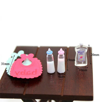 Dolls House Miniature Baby Bottles Shampoo Bibs Set Nursery Accessory Gift