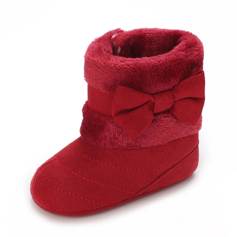 0-18M baby shoes Girls winter plush comfort snow boots cute bow cotton shoes baby soft soled non-slip toddler shoes