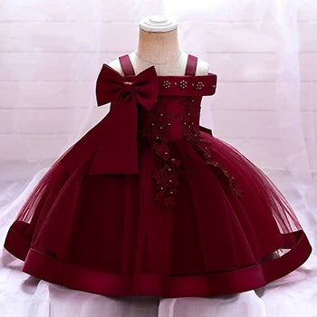 Baby Girls Elegant Big Bow Party Dress | Wedding & Birthday Princess Gown 6-36M