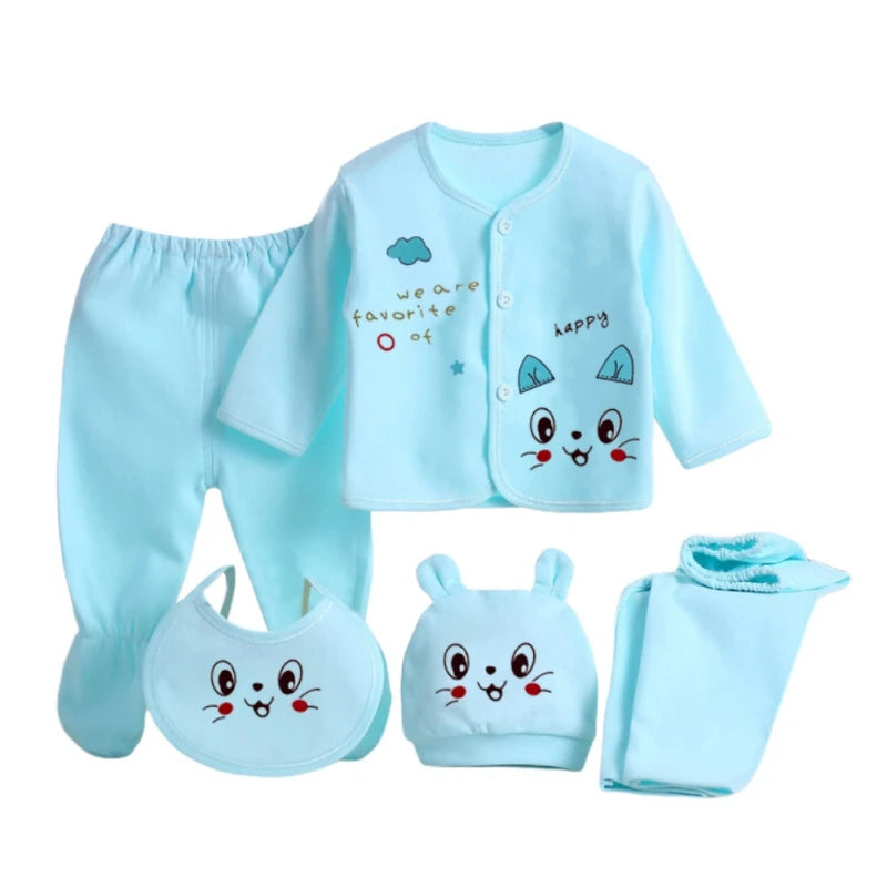 5pcs/Set Newborn Baby Clothing Set Cartoon Infant Boys Girls Clothes Suits Cotton Soft Cute Cat Newborn Outfit Baby Sets ﻿