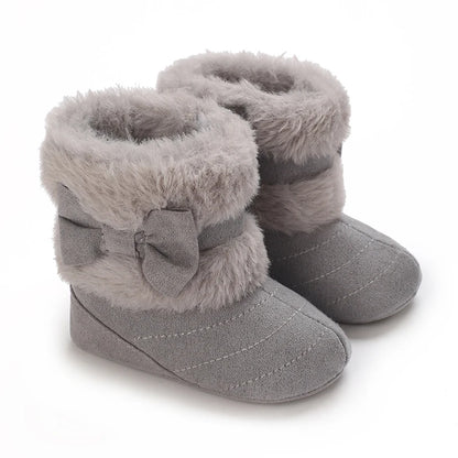 0-18M baby shoes Girls winter plush comfort snow boots cute bow cotton shoes baby soft soled non-slip toddler shoes