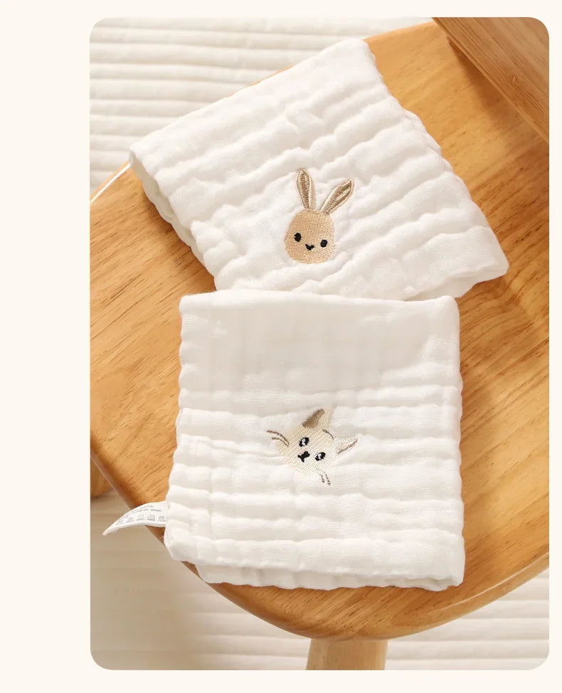 6 Layer Cotton Embroidery Baby Saliva Towels Hand Face Wipes Newborn