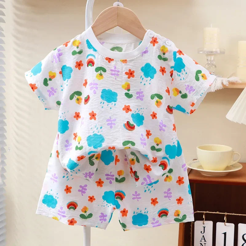 Summer Kids Suit Clothes for Girls Cartoon Short Sleeve T-shirt Tops+shorts 2024 New Children's Clothing Baby Boys Set