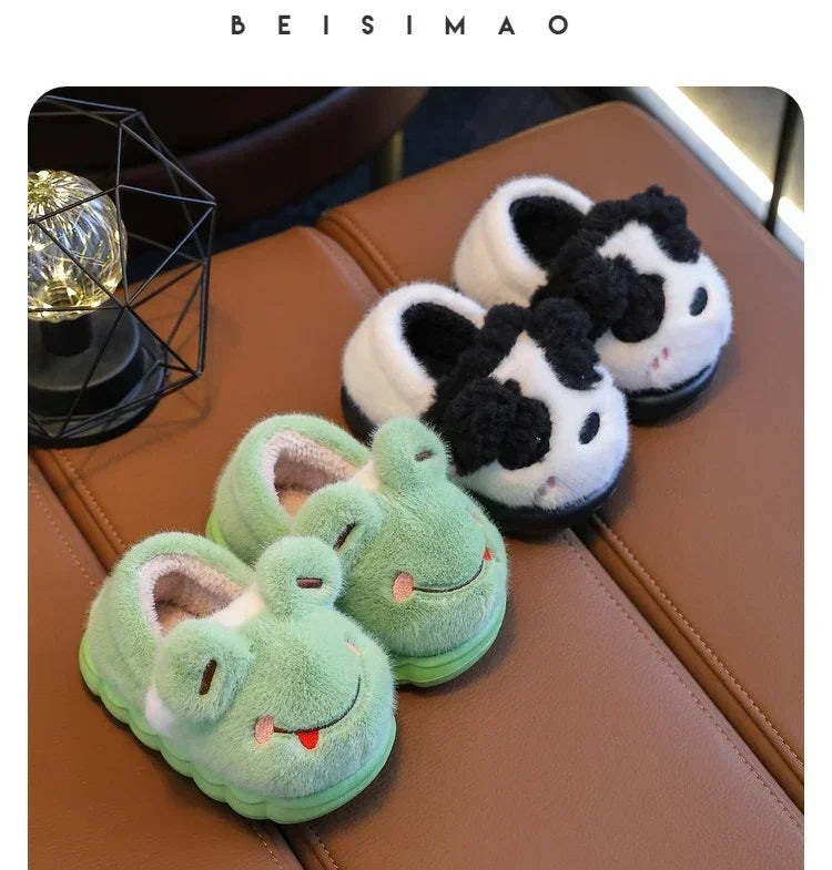 Baby Warm Cotton Shoes Autumn Winter New Boys Girls Cartoon Animal Cotton Slippers Non Slip Comfortable Soft Sole Plush Slippers