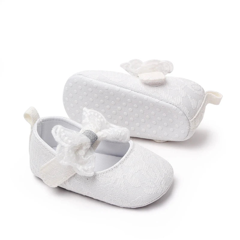 Baby Soft Cotton Shoes Beautiful Lace Bowknot Mary Jane 6 to 12 Month Baby Girl Prewalking Shoes High Quality Soft and Anti-slip