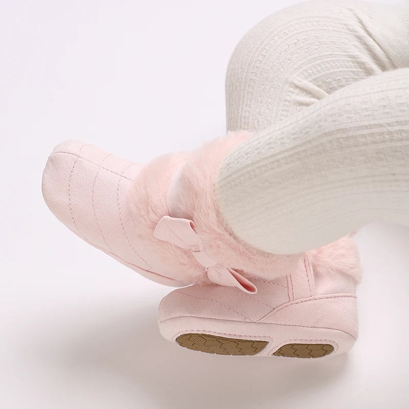 0-18M baby shoes Girls winter plush comfort snow boots cute bow cotton shoes baby soft soled non-slip toddler shoes