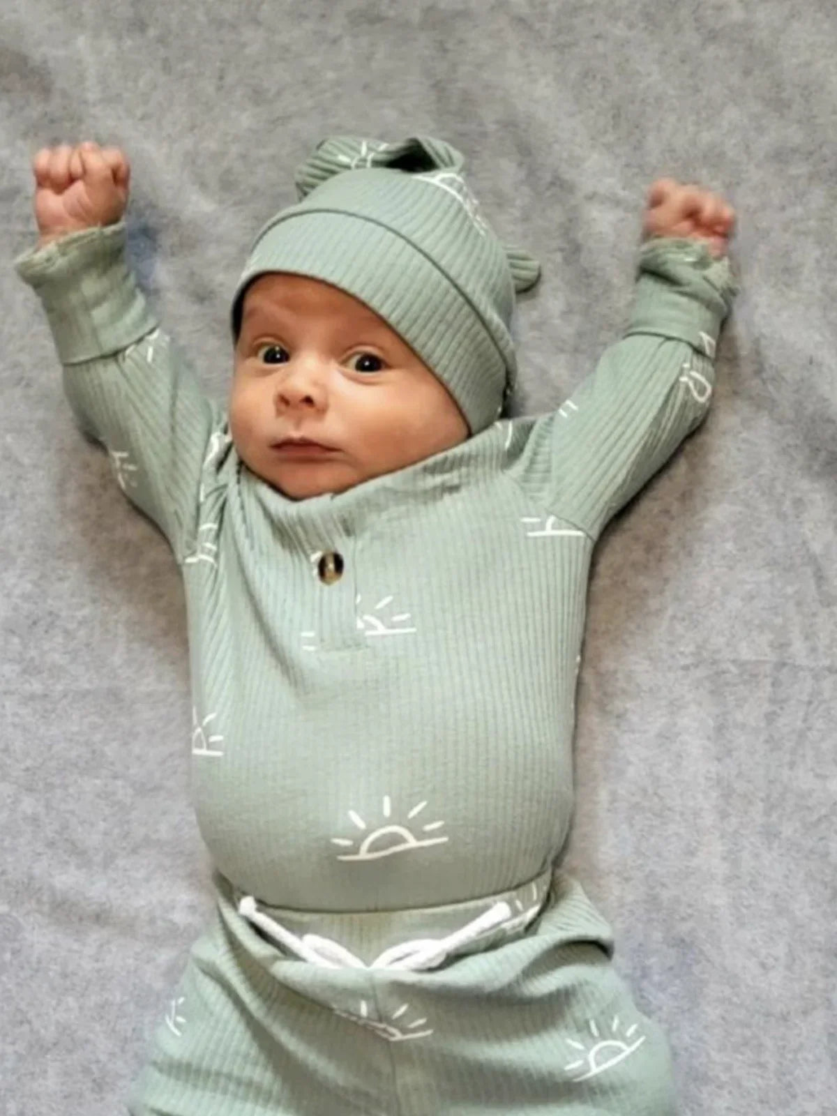 3 PCS Baby Boy Clothes Set Spring Autumn Knitted V-neck Romper+infant Pants+Cap Newborn Outfit