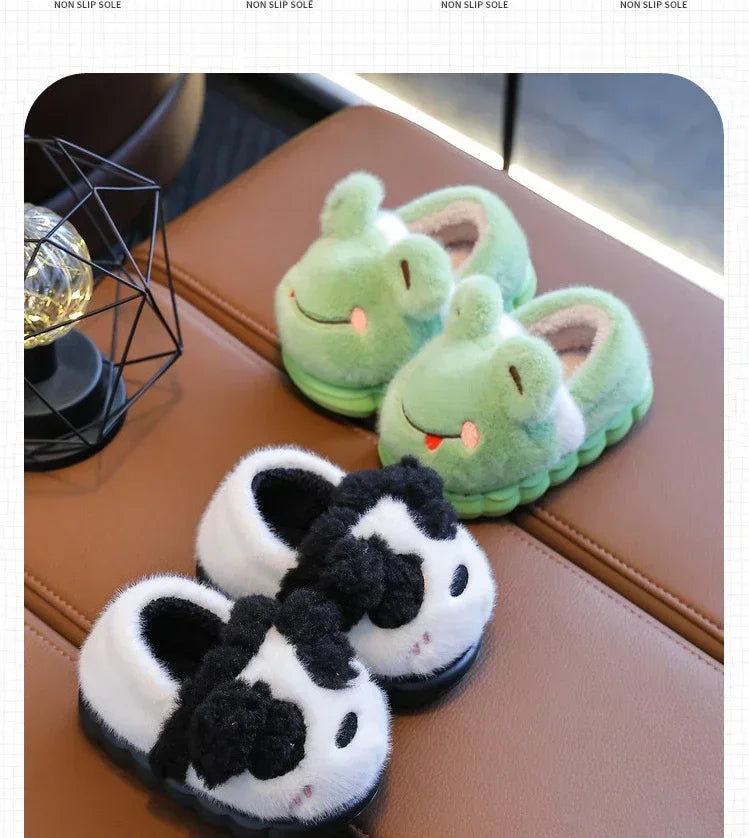 Baby Warm Cotton Shoes Autumn Winter New Boys Girls Cartoon Animal Cotton Slippers Non Slip Comfortable Soft Sole Plush Slippers