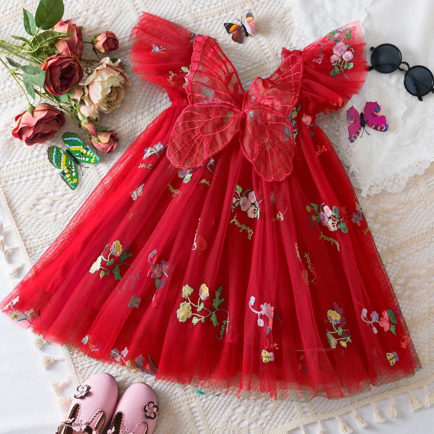 Toddler Baby Girls Party Dresses Back Butterfly