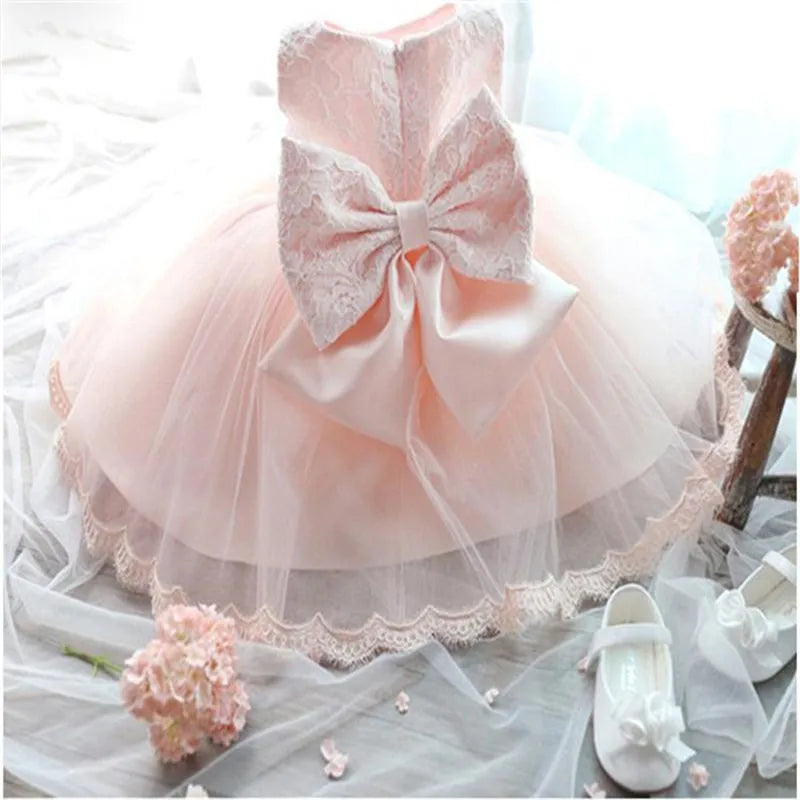 Baby Girl Baptism Dresses Toddler White Lace Flower Tulle Christening 1 Years Birthday Princess Party Dress Newborn Wedding Gown